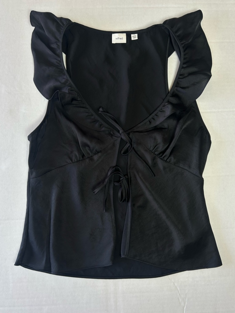 Wilfred Tonka Black Ruffled Tie-Front Satin Tank